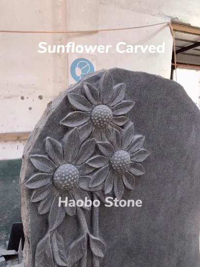G633 Granite Leaf Shaped Tombstone Flower Carved Headstone