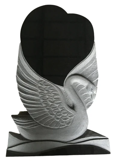 Cemetery Usage Black Granite Swan Heart Headstone Designs Memorial Tombstone M100
